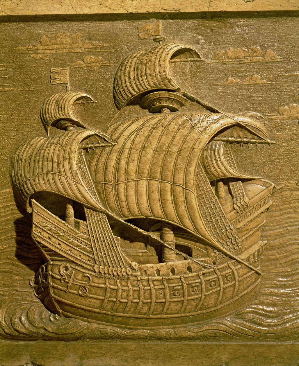 Reliëf dat een Venetiaanse galei afbeeldt van het graf van Alessandro Contarini (gest. 1553) door Alessandro Vittoria