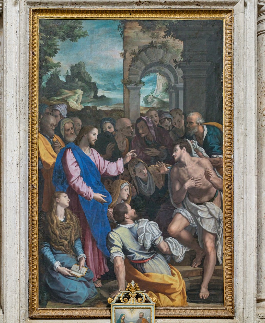 De wederopstanding van Lazarus door Alessandro (workshop of) Allori