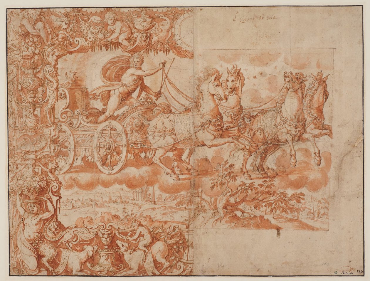 Phaeton fährt die Quadriga door Alessandro Allori