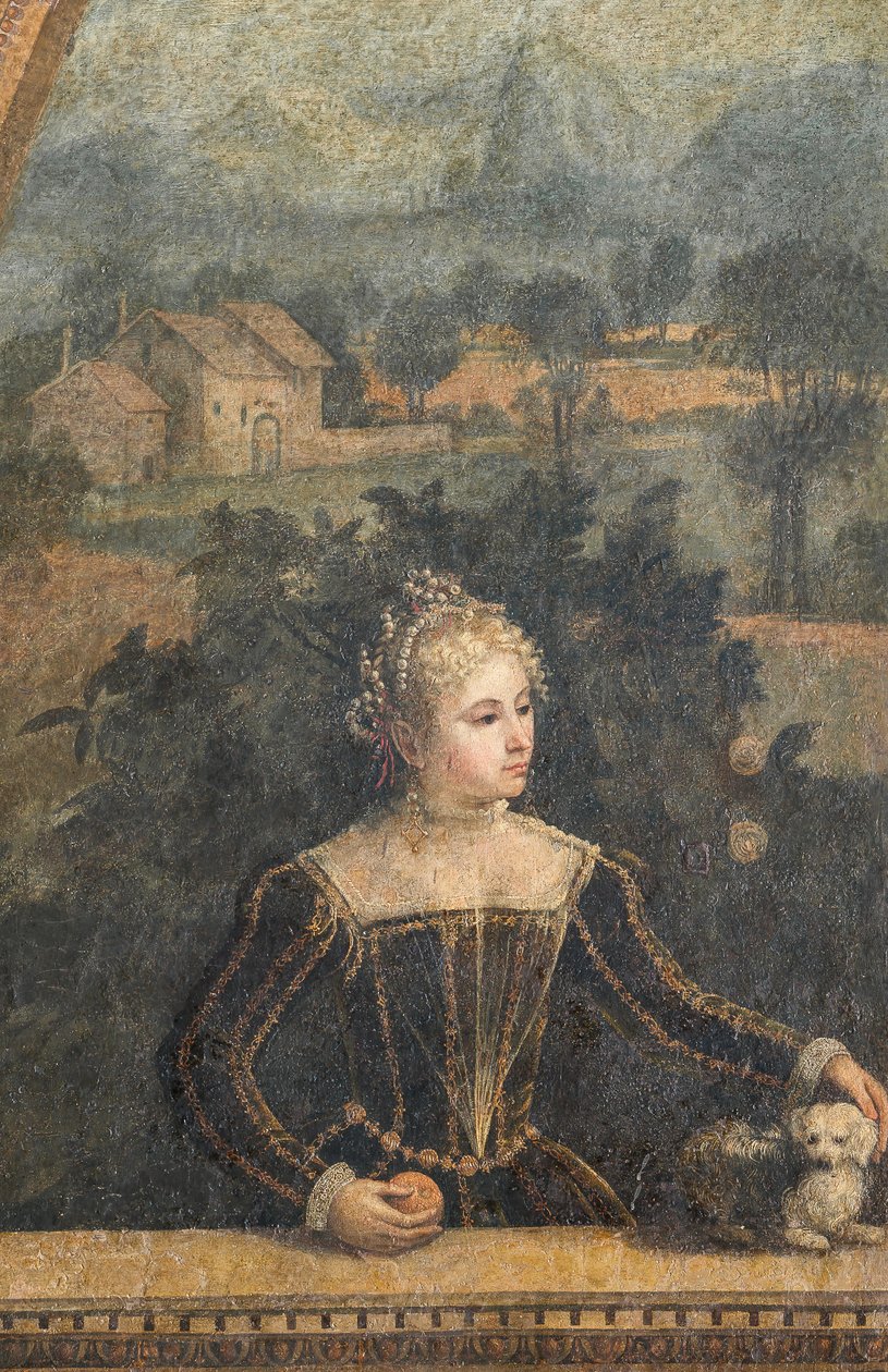 Portret van een edelvrouw (detail van de Kleine Kamer van de Edelvrouwen) door Alessandro Bonvicino Moretto