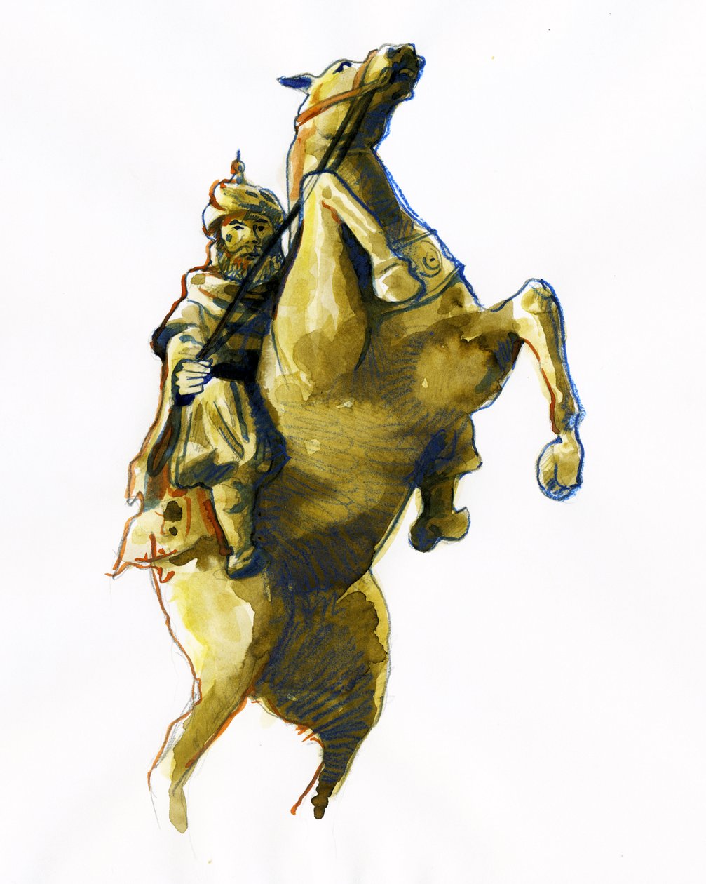 Ruiterportret van Oqba Ibn Nafi Al Fihri (622-683) Arabische generaal gestuurd door Muawiya Ie (602-680) door Alessandro Lonati