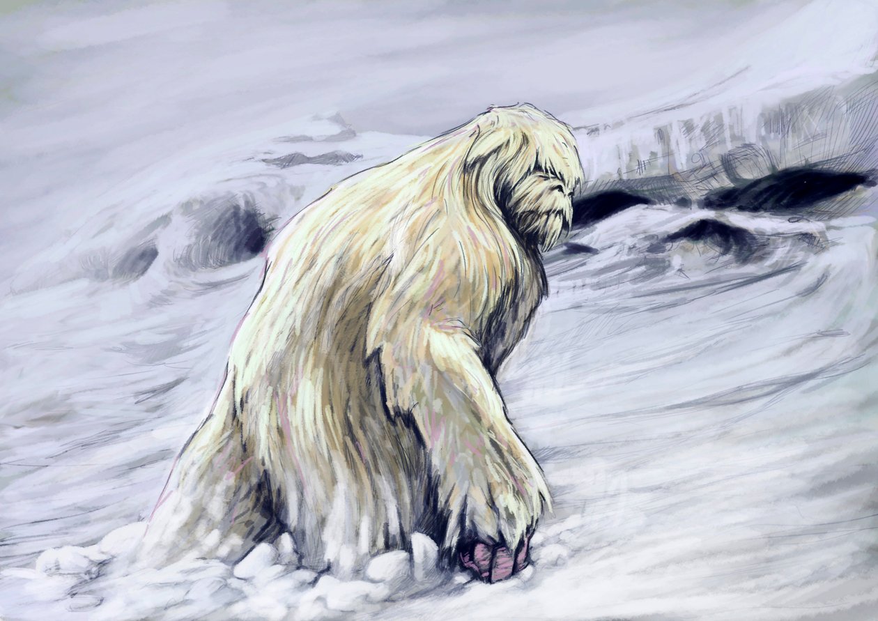 Fantastische monsters en wezens, cryptozoologie: voorstelling van een yeti of 