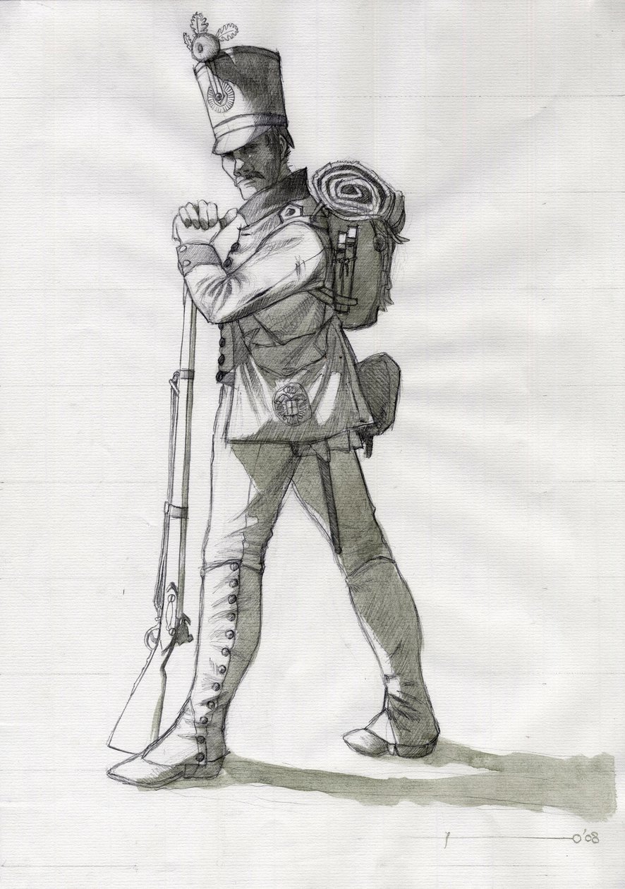Eerste Keizerrijk (1804-1814 en 1815): kostuum van een infanteriesoldaat van de linie-infanterie van het Oostenrijks-Hongaarse leger door Alessandro Lonati