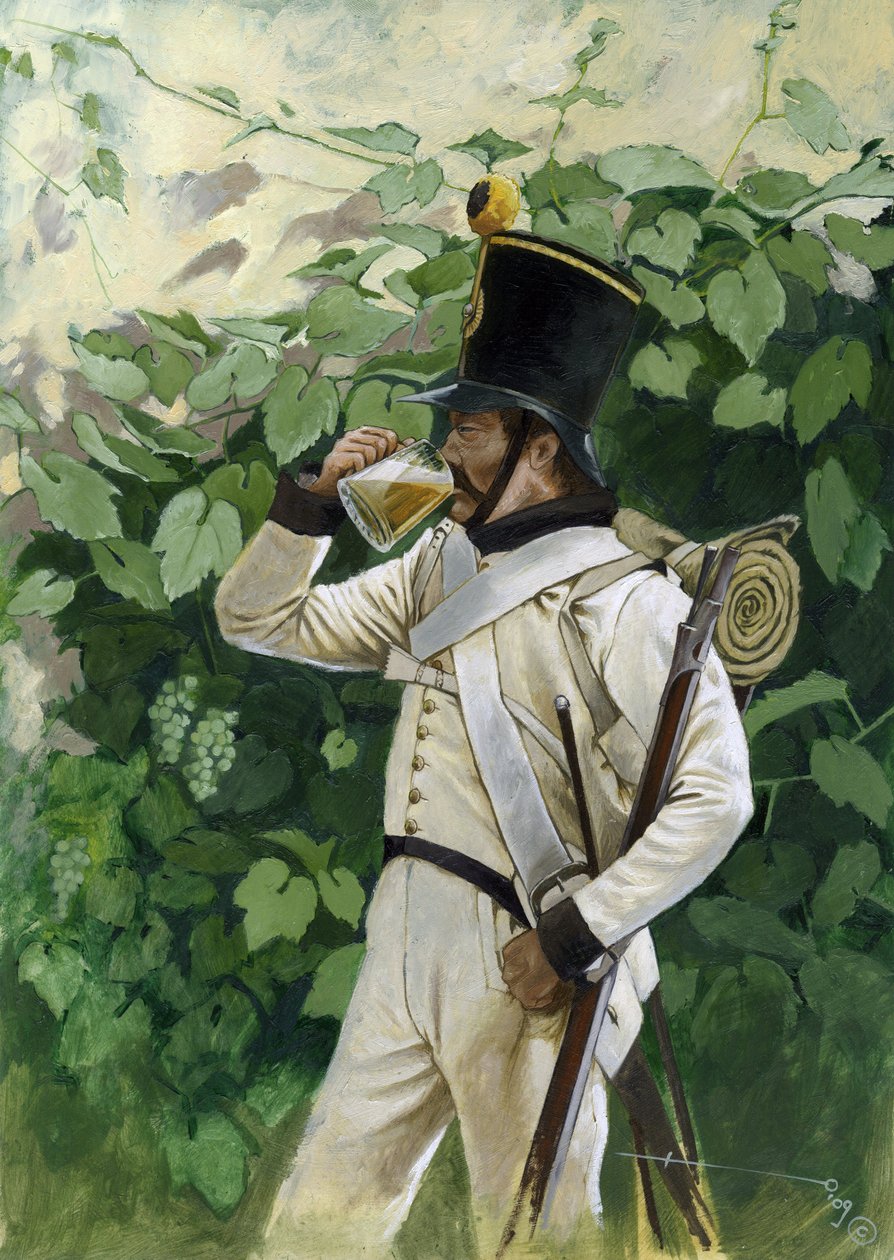 Eerste Keizerrijk: Oostenrijkse lijninfanterieofficier die een bierpul drinkt door Alessandro Lonati