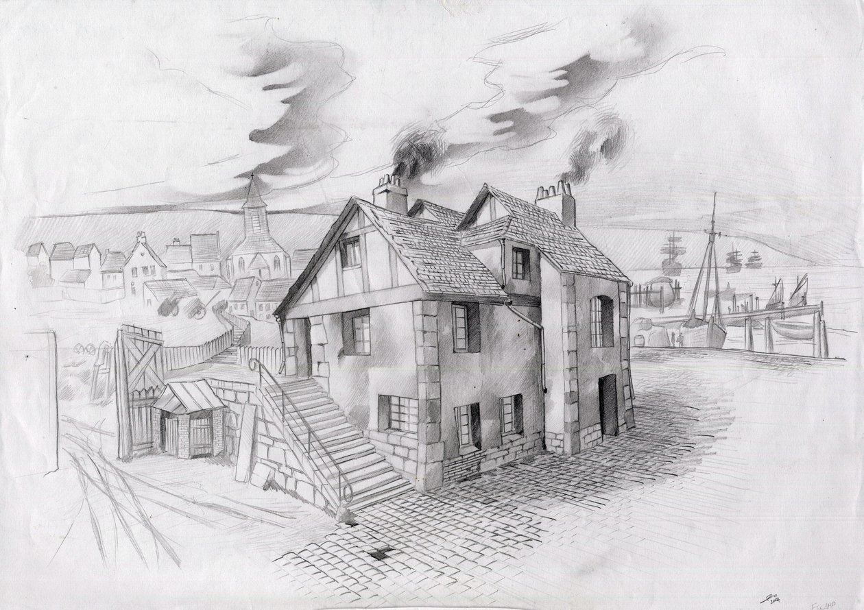 Huis in een dorp nabij een haven in Frankrijk in de 19e eeuw door Alessandro Lonati