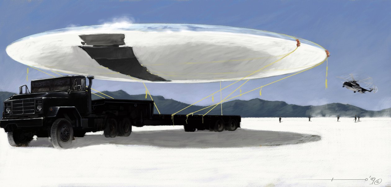 Mysterieuze verschijnselen: vangst van een vliegende schotel (UFO) door de Amerikaanse geheime dienst in de Nevada-woestijn in de Verenigde Staten. Tekening door Alessandro Lonati door Alessandro Lonati