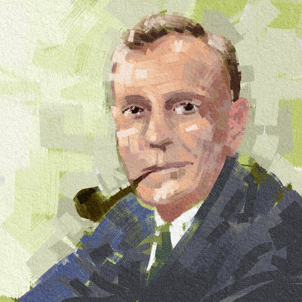 Portret van astronoom Edwin Hubble, 2023 (illustratie) door Alessandro Lonati