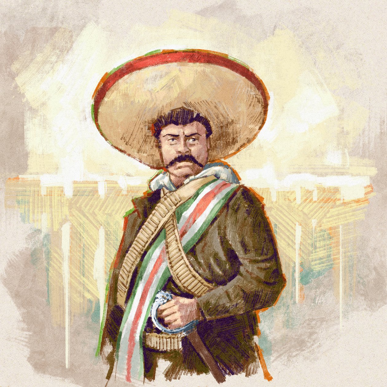 Portret van Mexicaanse revolutionair Pancho Villa, 2023 (illustratie) door Alessandro Lonati