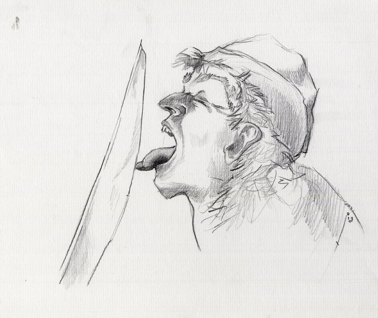 Portret van een piraat (kaper) die het zwaard tart door het met de tong aan te raken (Illustratie) door Alessandro Lonati
