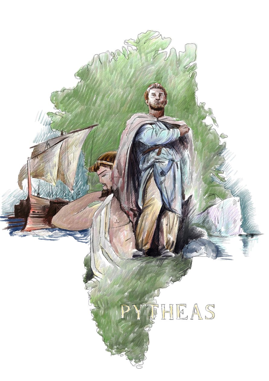 Voorstelling van Pytheas Griekse ontdekkingsreiziger uit Massalia, 4e eeuw v.Chr. Illustratie door Alessandro Lonati door Alessandro Lonati