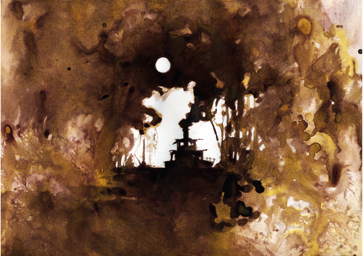 Schip Illustratie van de nieuwe "In het hart van de duisternis" door Joseph Conrad. 2012 door Alessandro Lonati