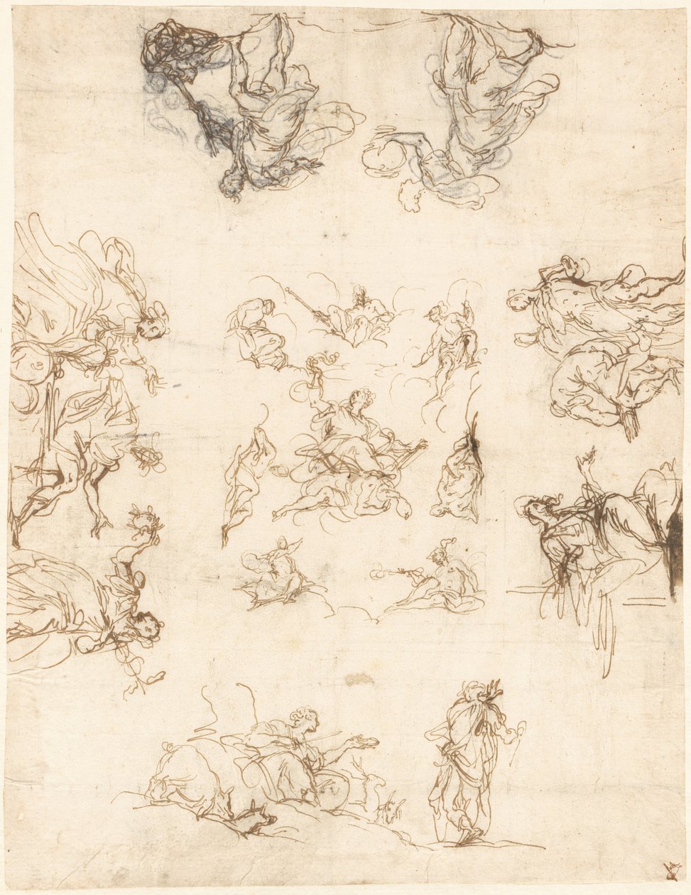 Een plafond met compartimenten met allegorieën en mythen door Alessandro Maganza