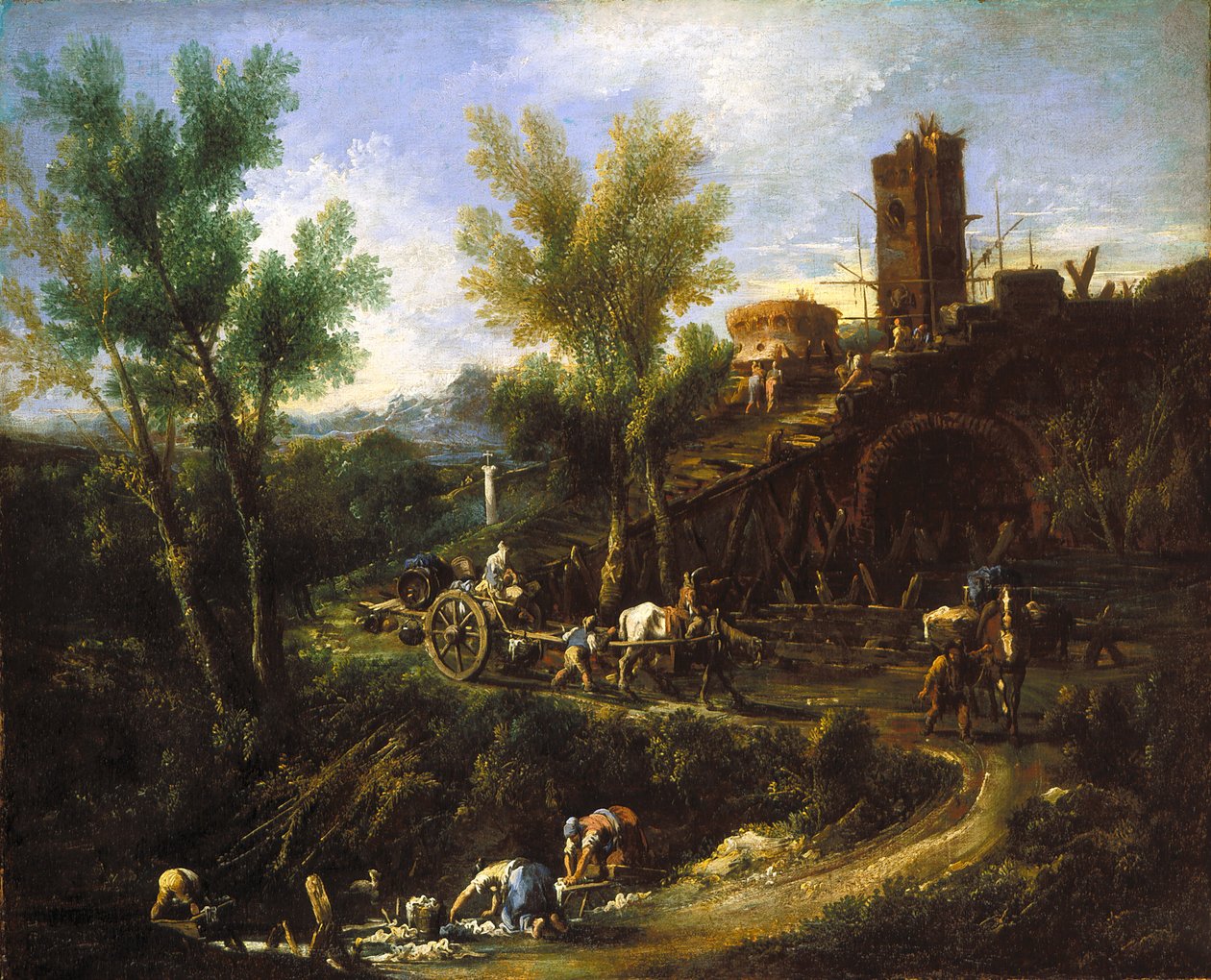 Landschap met zigeuners en wasvrouwen door Alessandro Magnasco