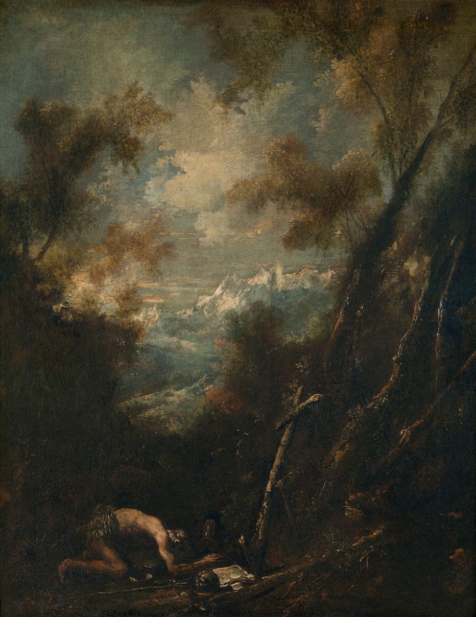 Sint-Hiëronymus in een landschap door Alessandro Magnasco