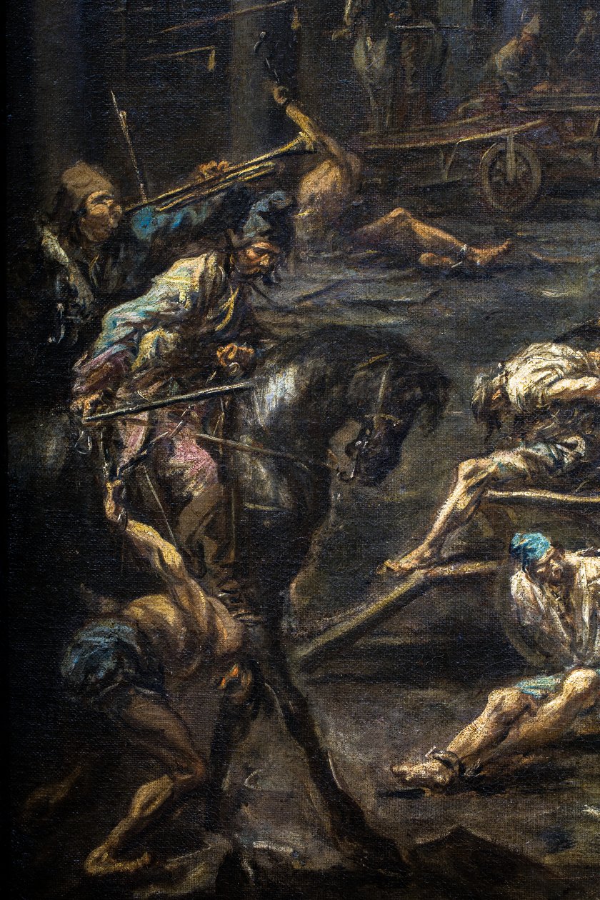 De aankomst en ondervraging van galeislaven in de gevangenis van Genua door Alessandro Magnasco
