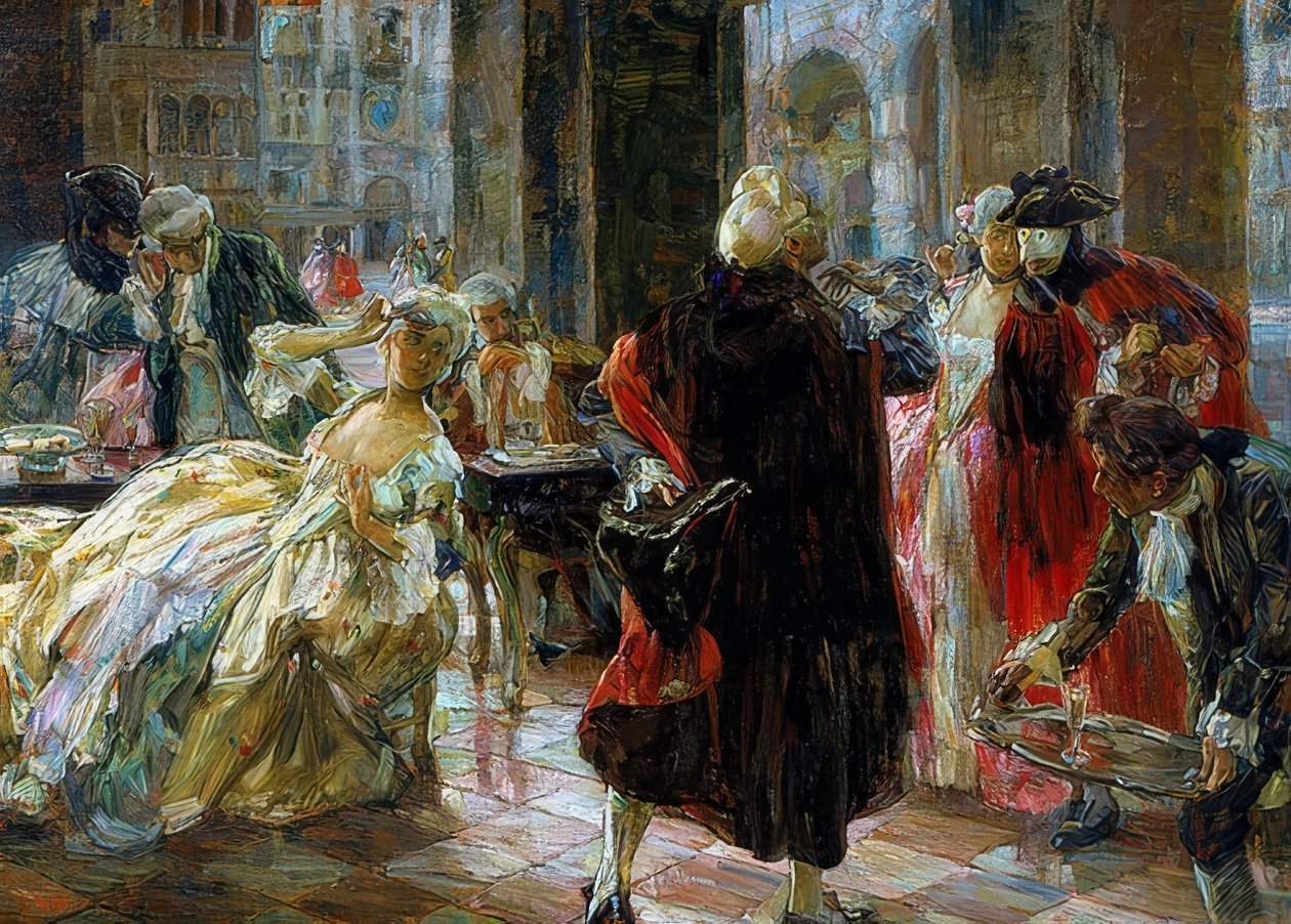 Het Café Florian in de 18e eeuw door Alessandro Milesi