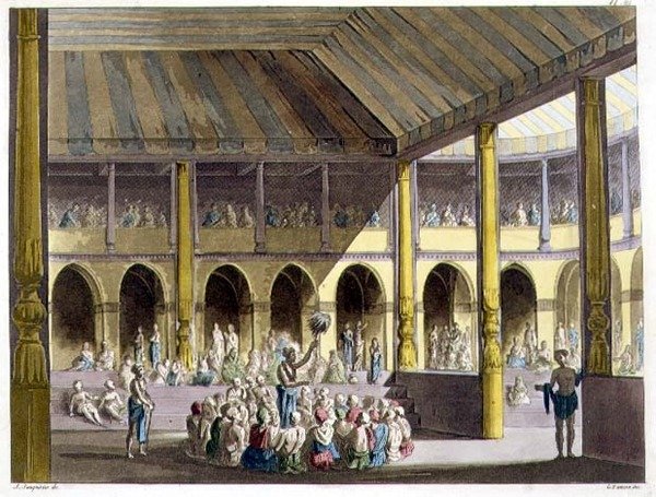 Brahmanen zingen lofzangen voor de god Rama, uit 
