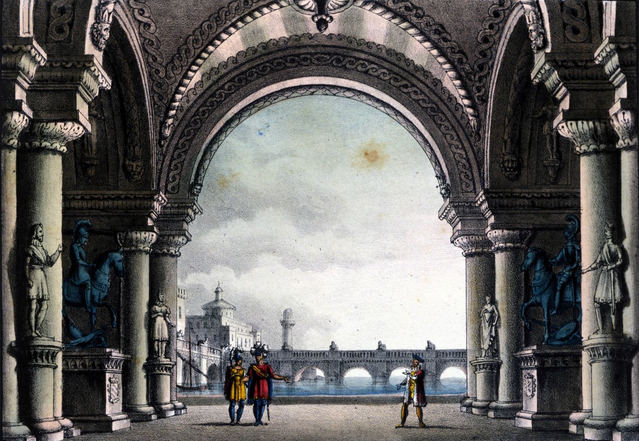 Scenografie van Sanquirico voor de opera Bianca e Fernando door Vincenzo Bellini door Alessandro Sanquirico