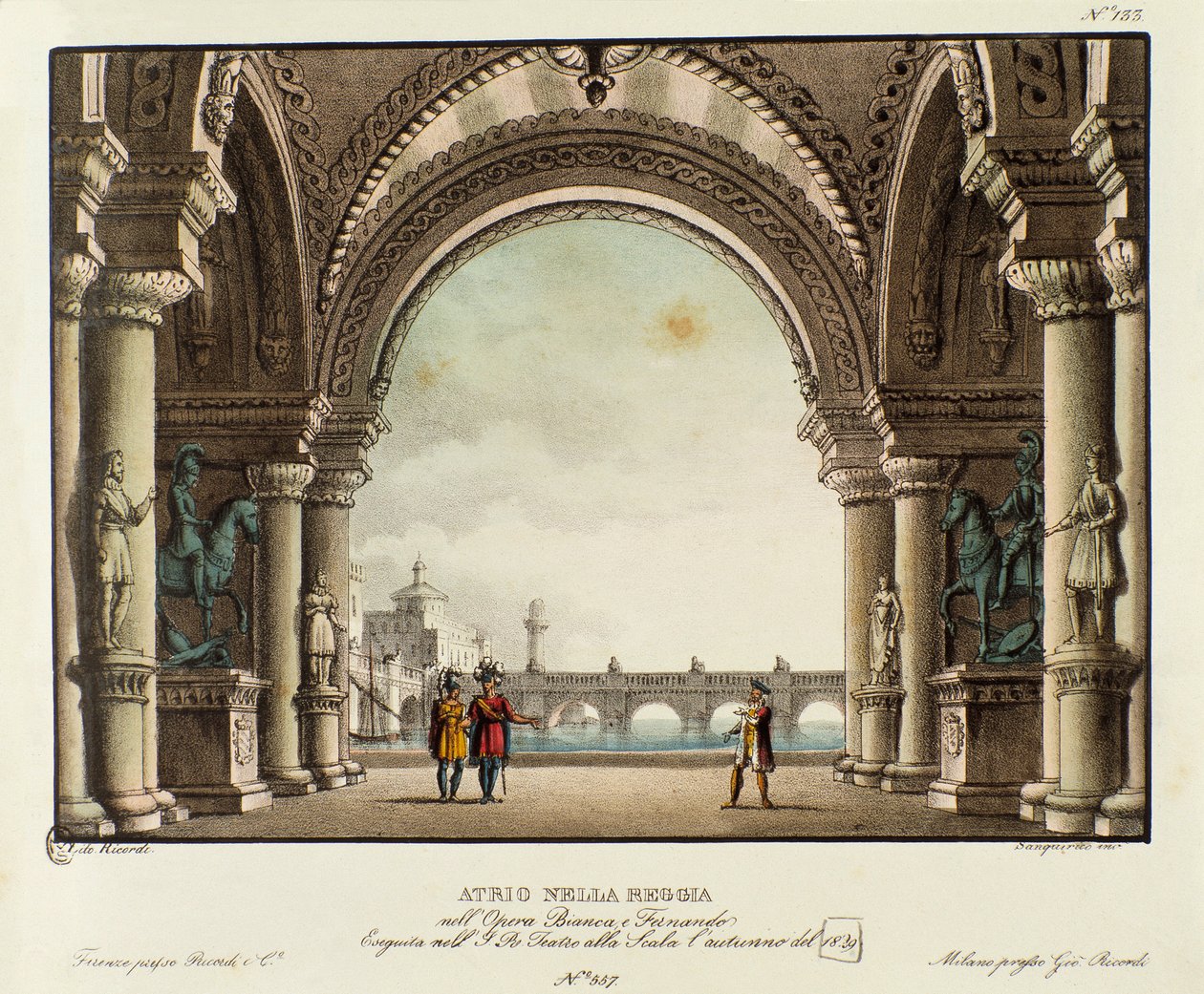 Uitzicht op de zaal van het koninklijk paleis Scenografie voor de opera Bianca e Fernando door Vincenzo Bellini (1826) door Alessandro Sanquirico