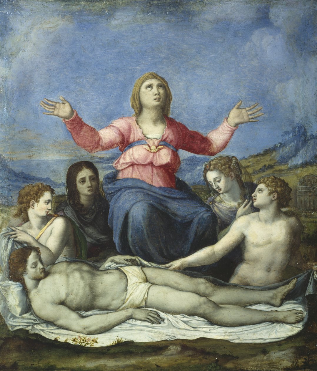 Rouw over de dode Christus door Alessandro attr. to Allori