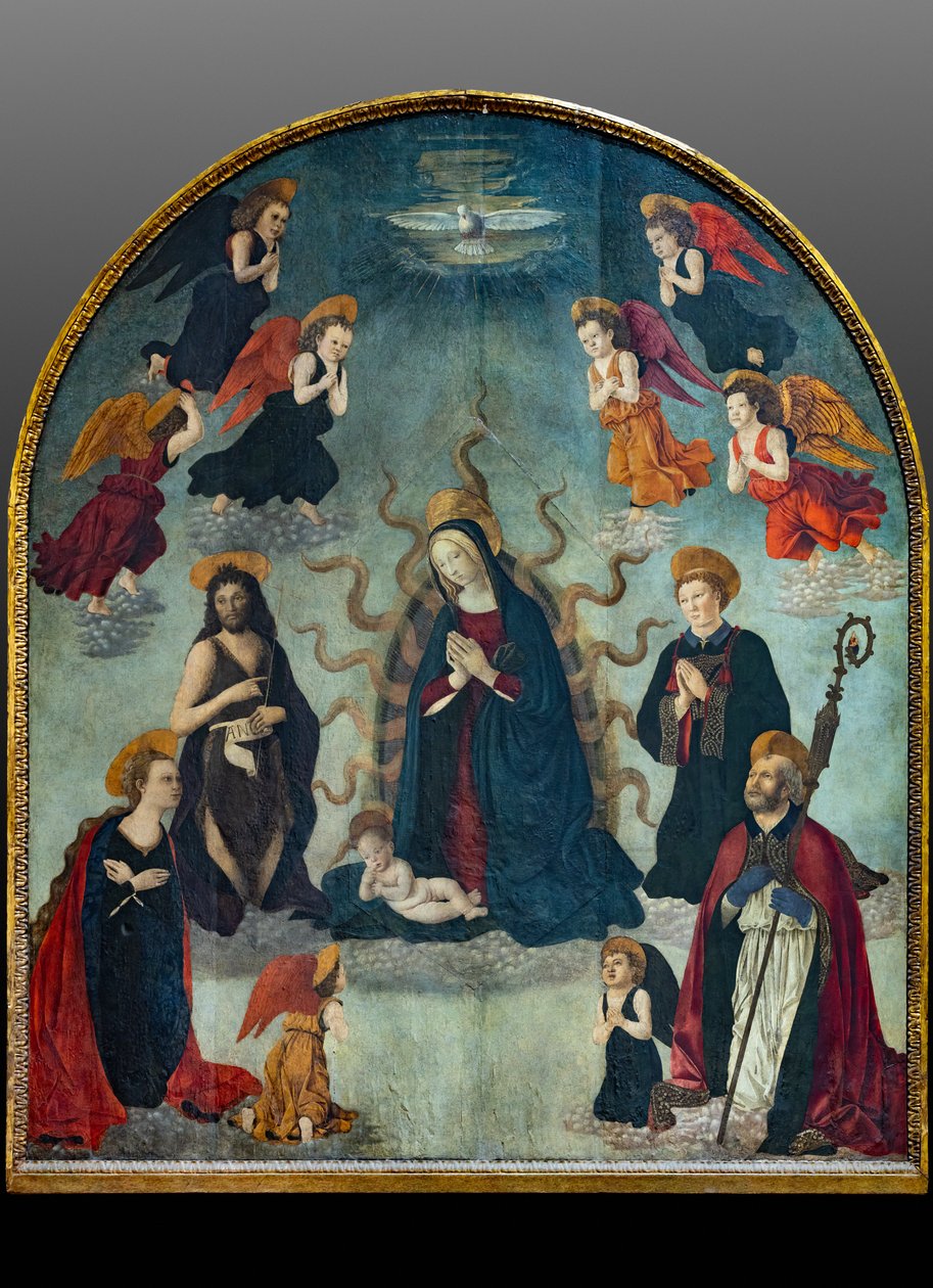 Madonna en Kind met Heiligen door Alessio & Scheggini Michele da Larciano (known as Graffione) (1470 85) Baldovinetti