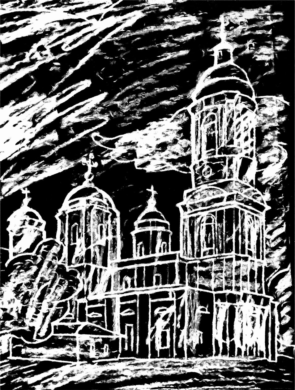Kerk onder wolken door Alex Caminker
