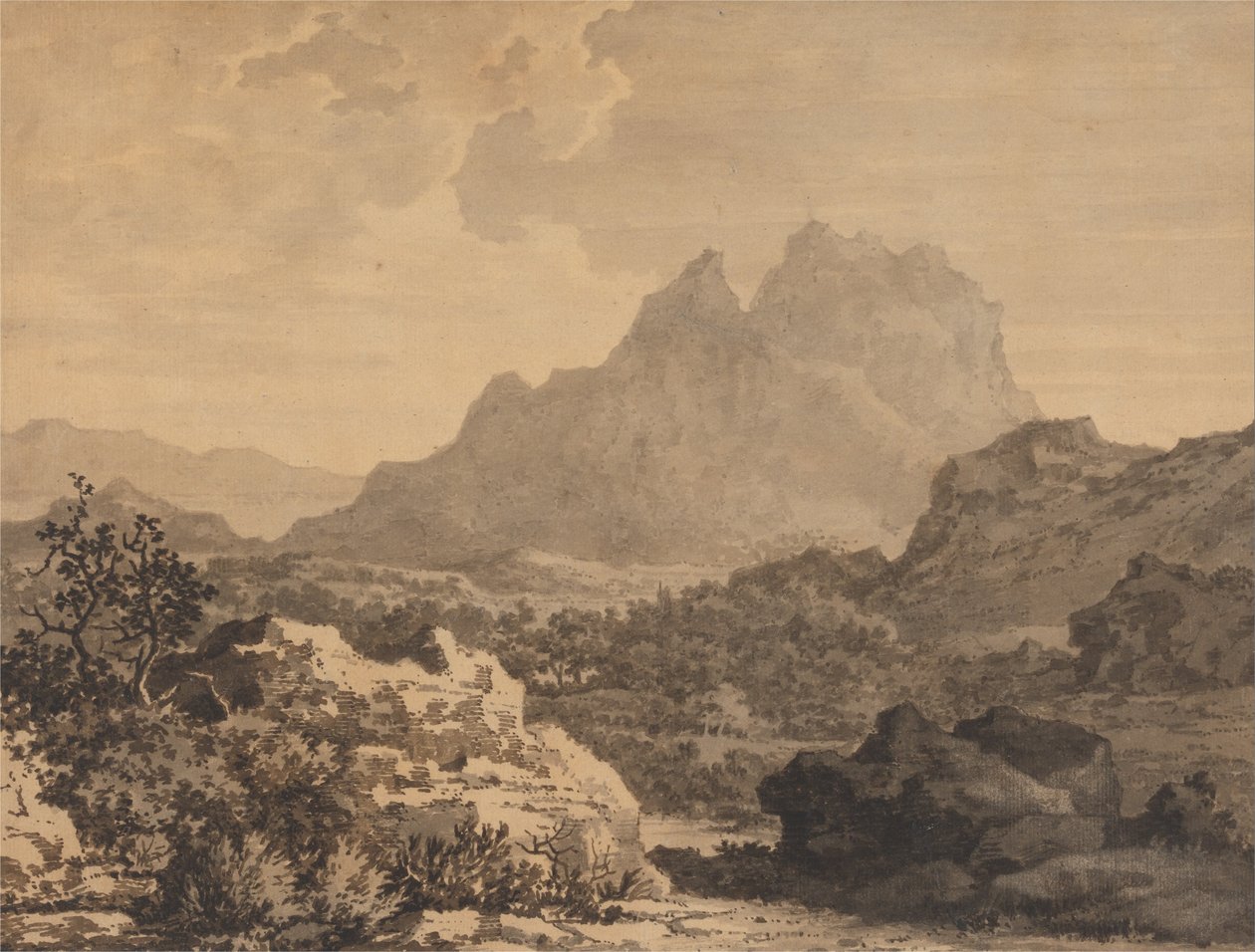 Bergachtig landschap door Alexander Cozens