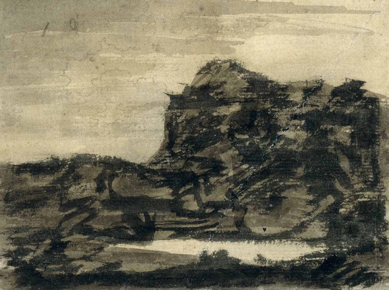 Het meer aan de voet van de rots door Alexander Cozens