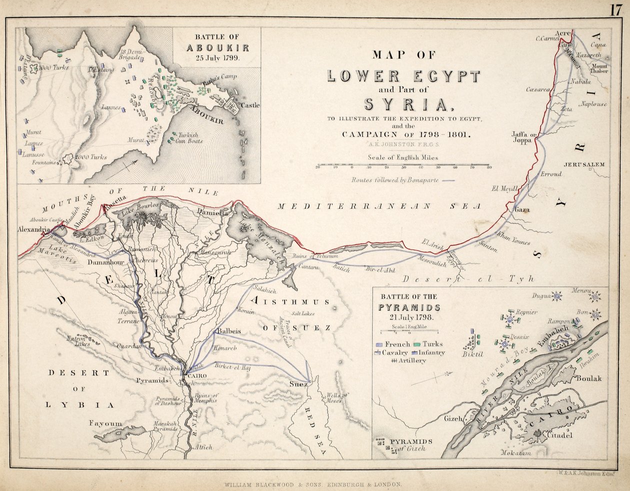 Kaart van Neder-Egypte en een deel van Syrië, uitgegeven door William Blackwood and Sons, Edinburgh en Londen, 1848 door Alexander Keith Johnston