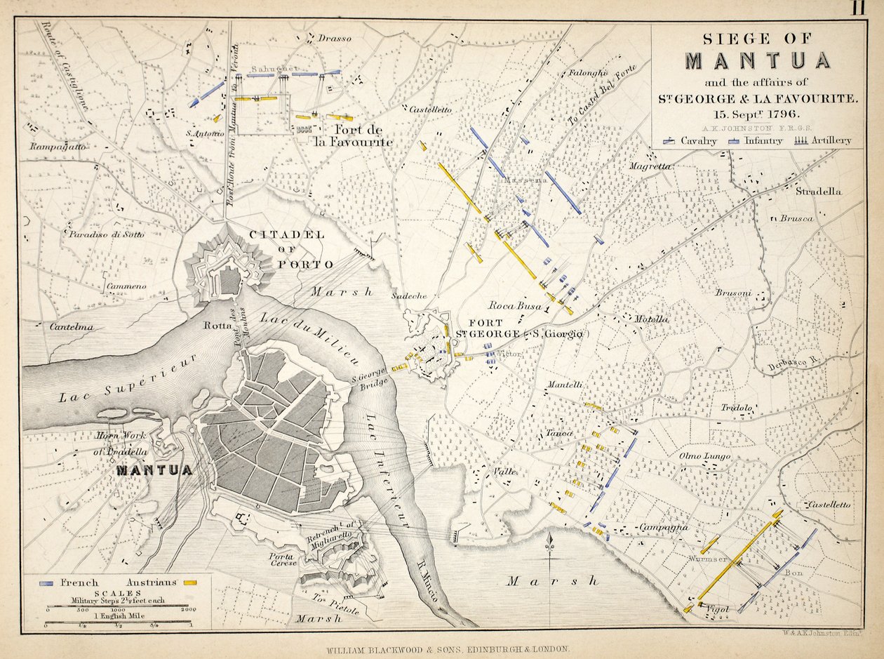 Kaart van het Beleg van Mantua, gepubliceerd door William Blackwood en Sons, Edinburgh en Londen, 1848 door Alexander Keith Johnston