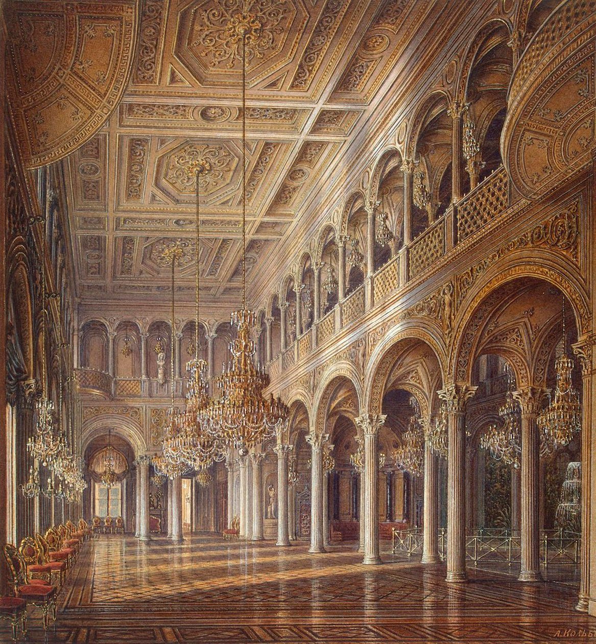 Interieurs van de Kleine Hermitage, De Paviljoenhal door Alexander Chrisophorovich Kolb