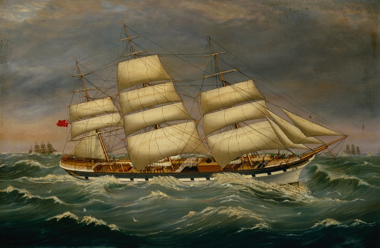 De driemaster clipper Benleuch in een deining door Alexander Cromarty