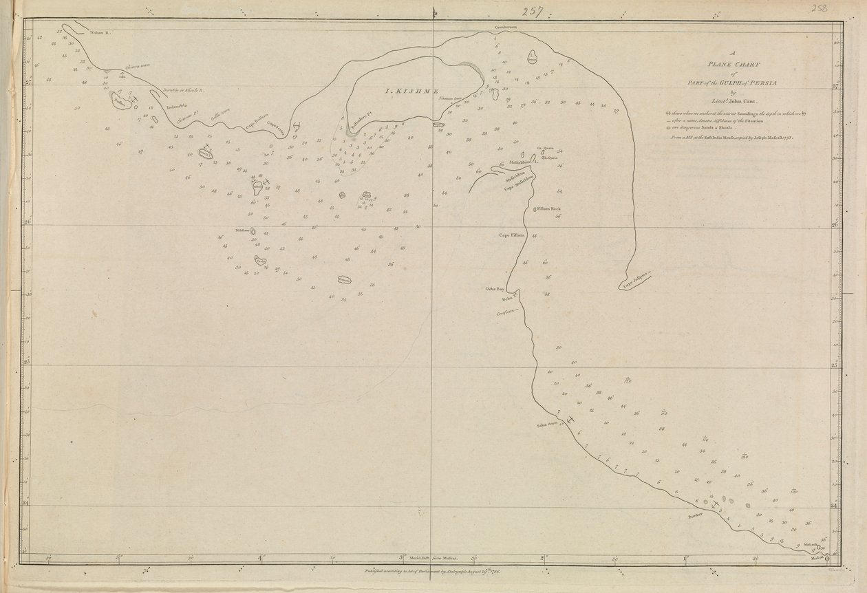 Plannen van havens, Dalrymple, Alexander gepubliceerd in 1791. Een kaart van de Perzische Golf, door luitenant John Cant 1773 door Alexander Dalrymple