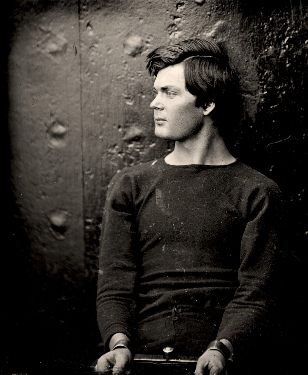 Lewis Powell in polsboeien aan boord van de USS Saugus, 1865 door Alexander Gardner