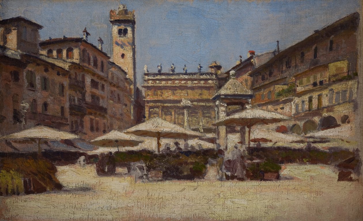 Piazza delle Erbe in Verona, c.1900 door Alexander Gierymski