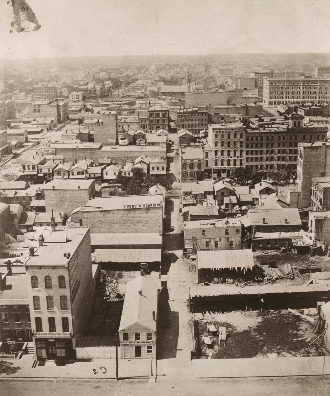 Uitzicht west vanaf de koepel van het gerechtsgebouw in Chicago, 1858 door Alexander Hesler