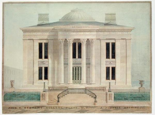 Woning van John Cox Stevens, New York City door Alexander Jackson Davis