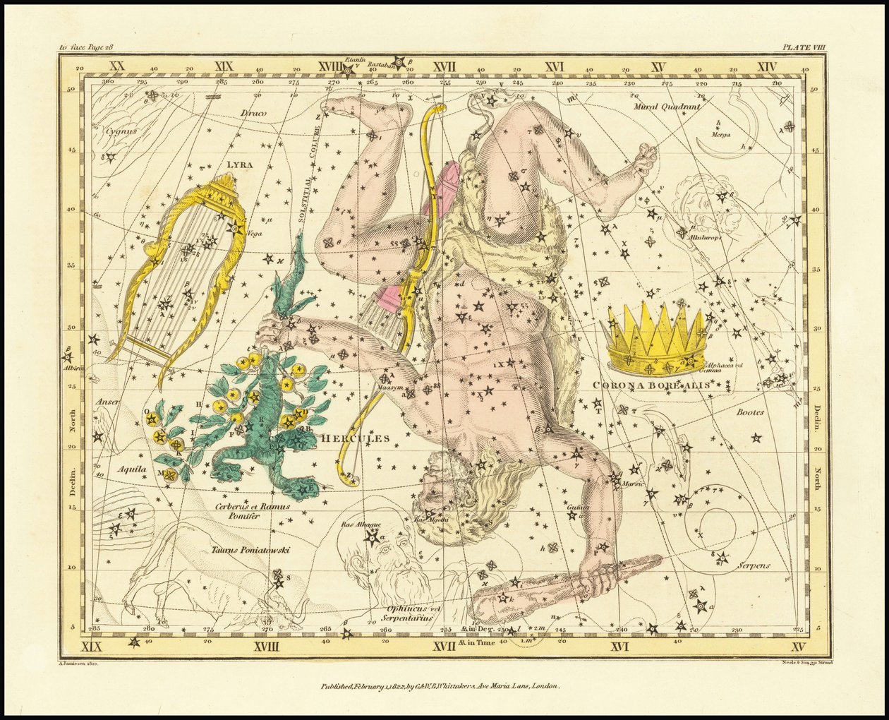 1822 - Alexander Jamieson - Corona Borealis, Hercules en Cerberus en Lyra door Alexander Jamieson