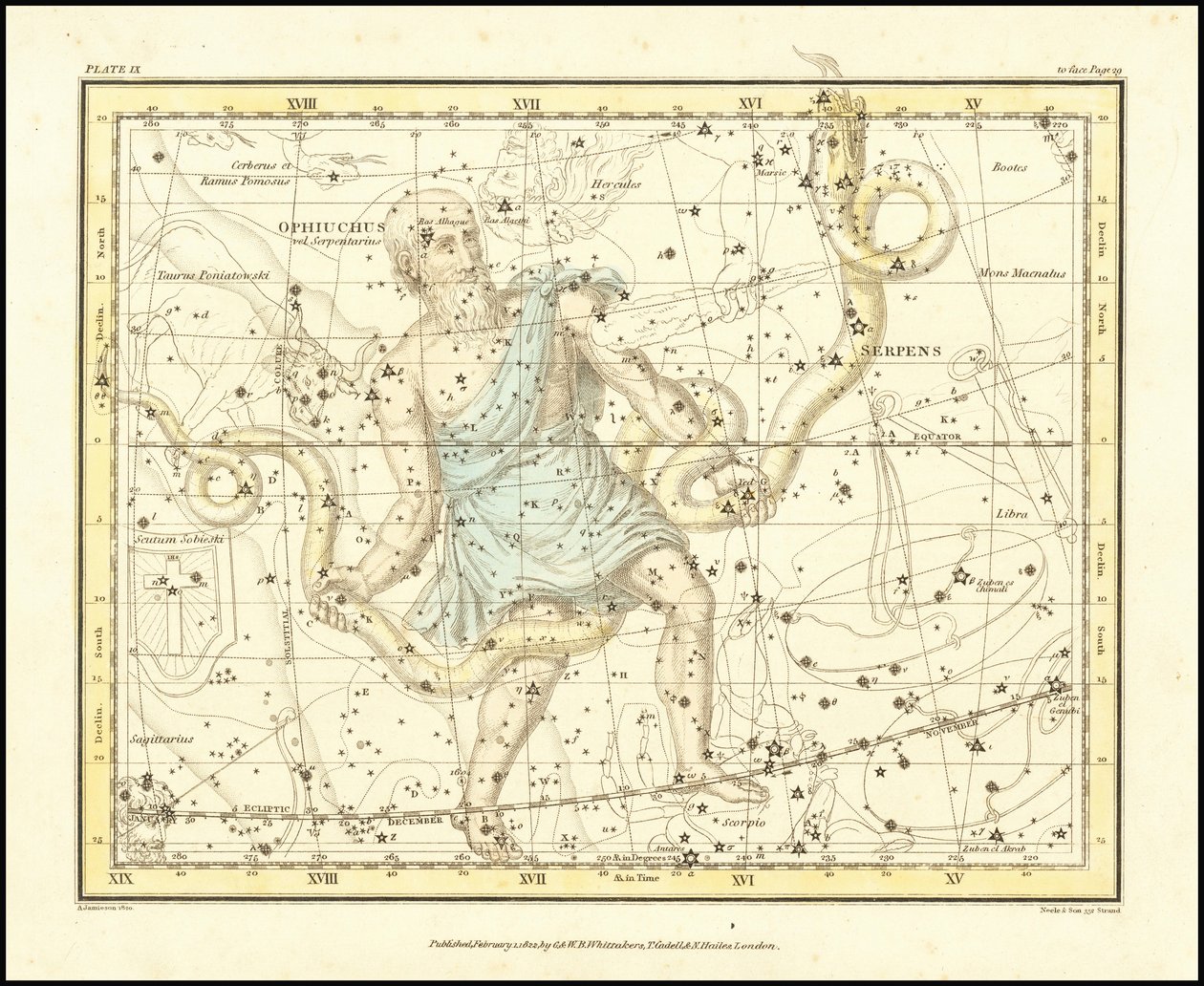 1822 - Alexander Jamieson - Ophiuchus en Slang (en Scutum Sobieski) door Alexander Jamieson