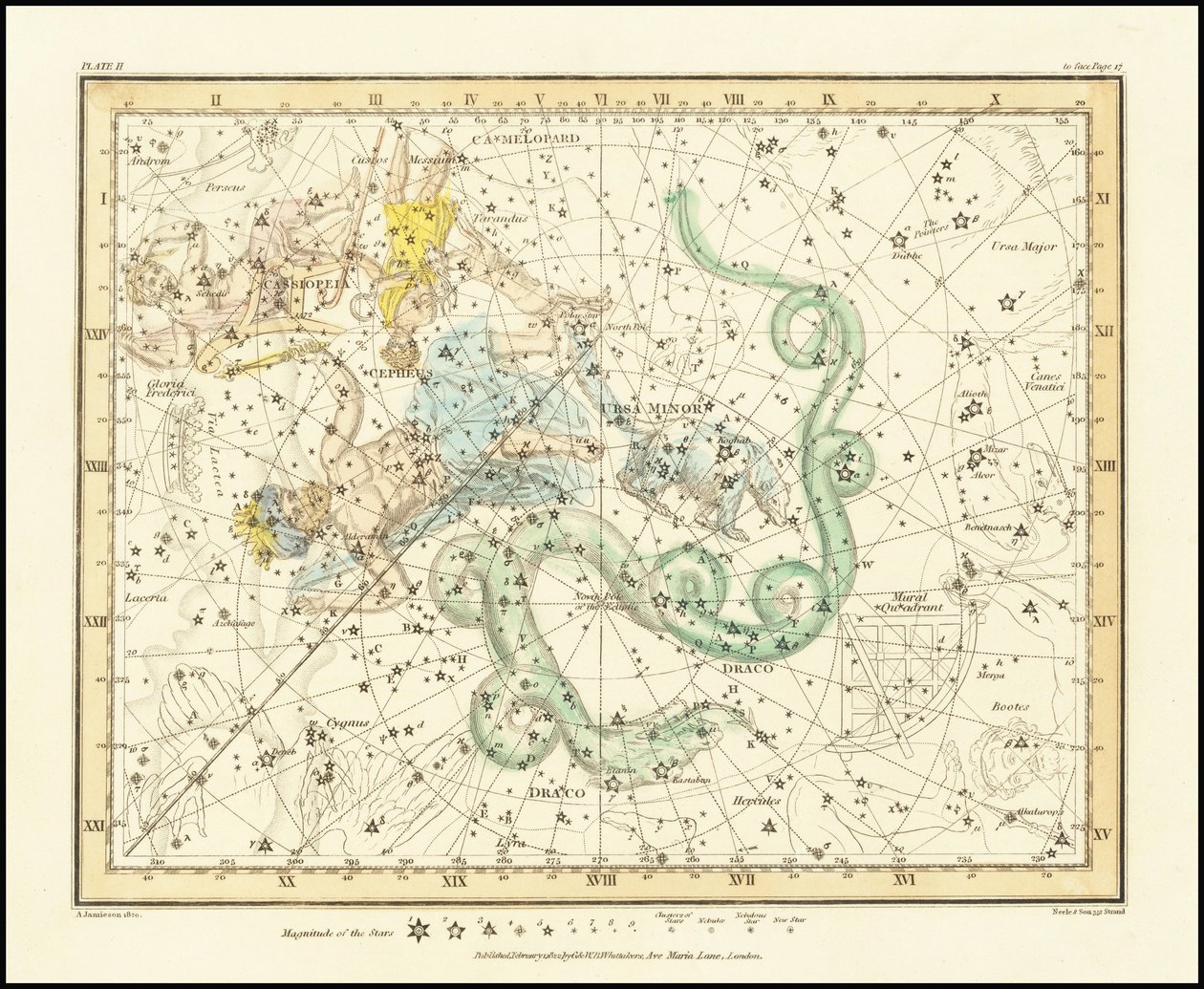1822 - Alexander Jamieson - Ursa Minor - Kleine Beer toont ook Cassiopeia, Draco  Cepheus door Alexander Jamieson