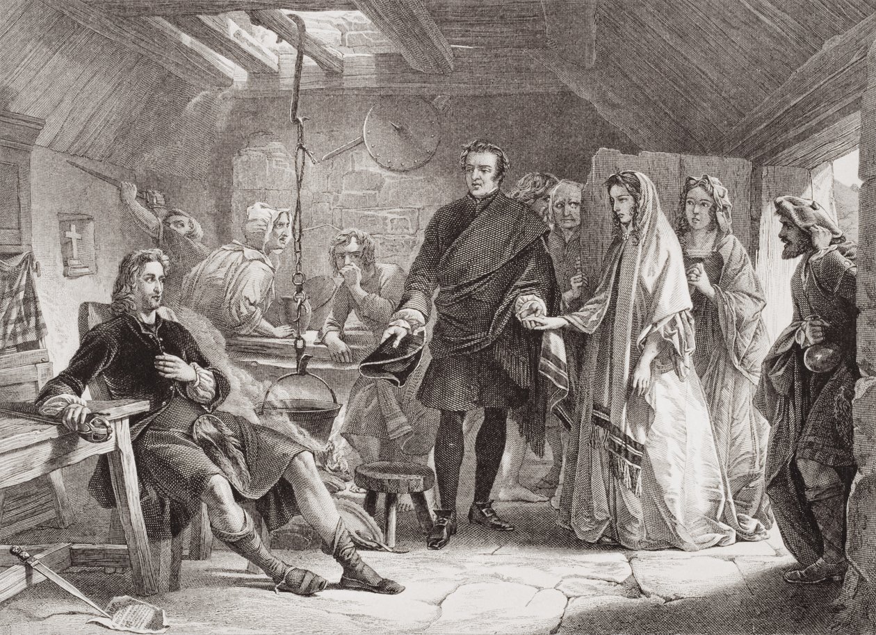 De eerste ontmoeting van Prins Charles en Flora Macdonald op het eiland South Uist, 1747, uit 