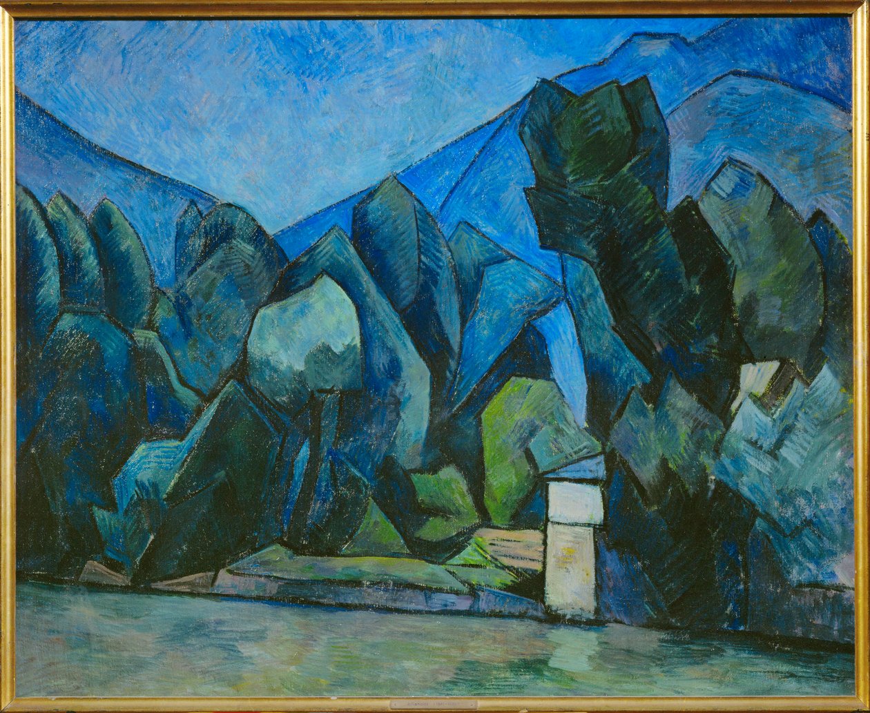 Landschap met rivier (schilderij op doek) door Alexander Kanoldt