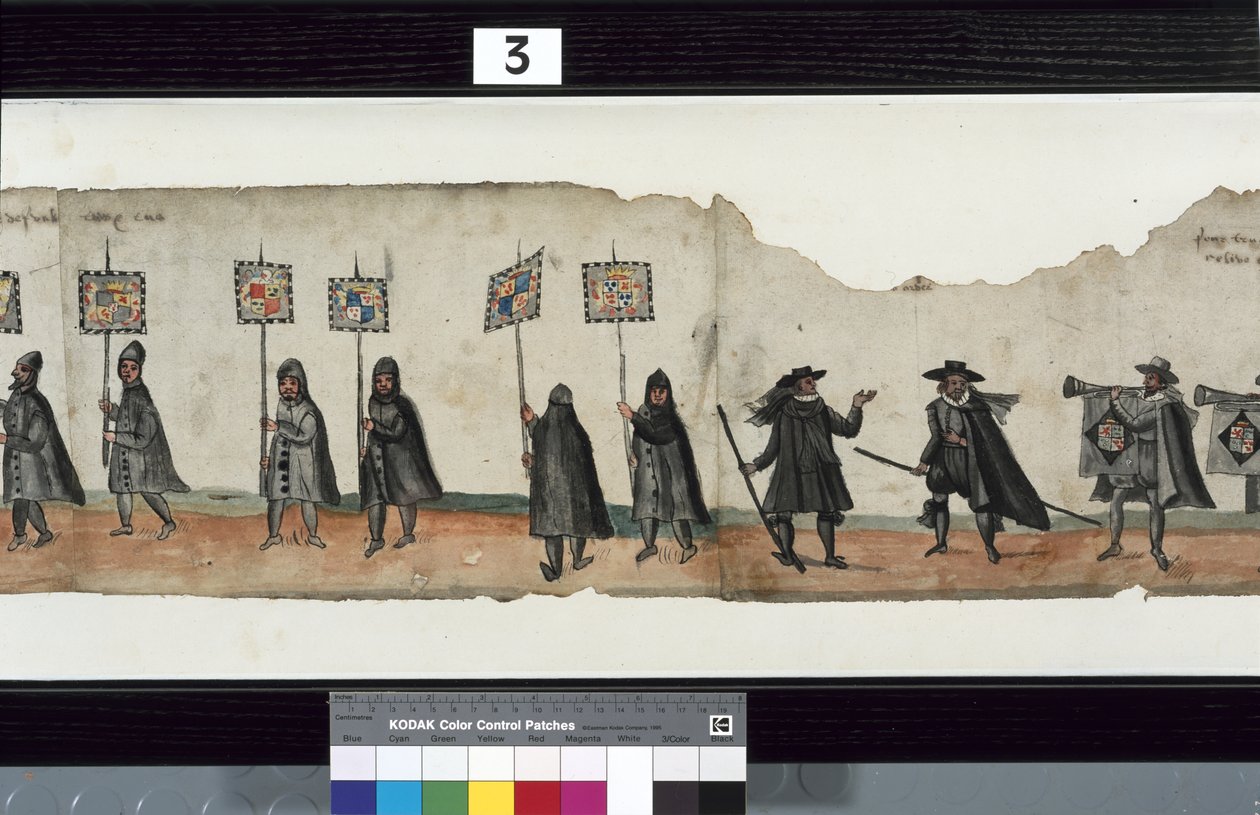 Detail van de Huntly Begrafenisstoet, gebruikt voor de uitvaart van George 1e, Markies van Huntly door Alexander Kincaid