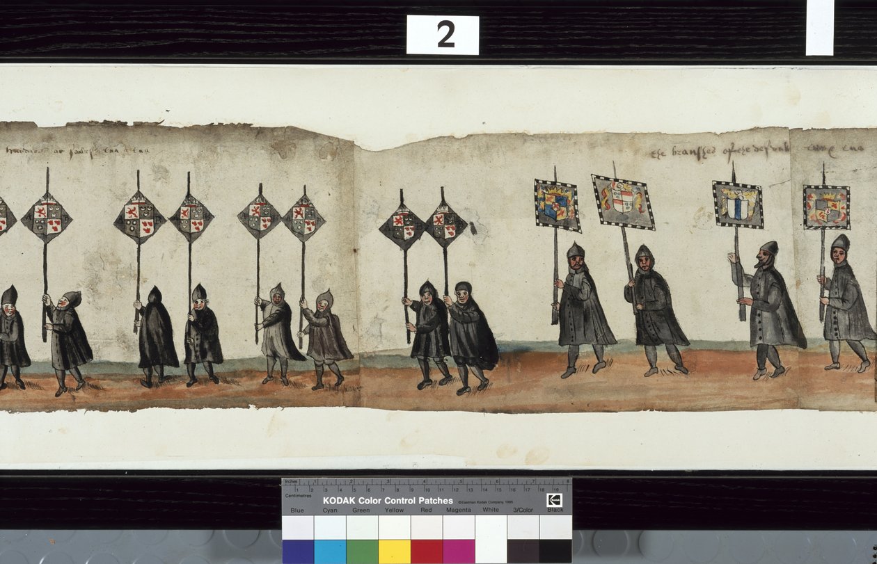 Detail van De Huntly Begrafenisstoet, gezegd te zijn gebruikt voor de uitvaart van George 1e, Markies van Huntly door Alexander Kincaid