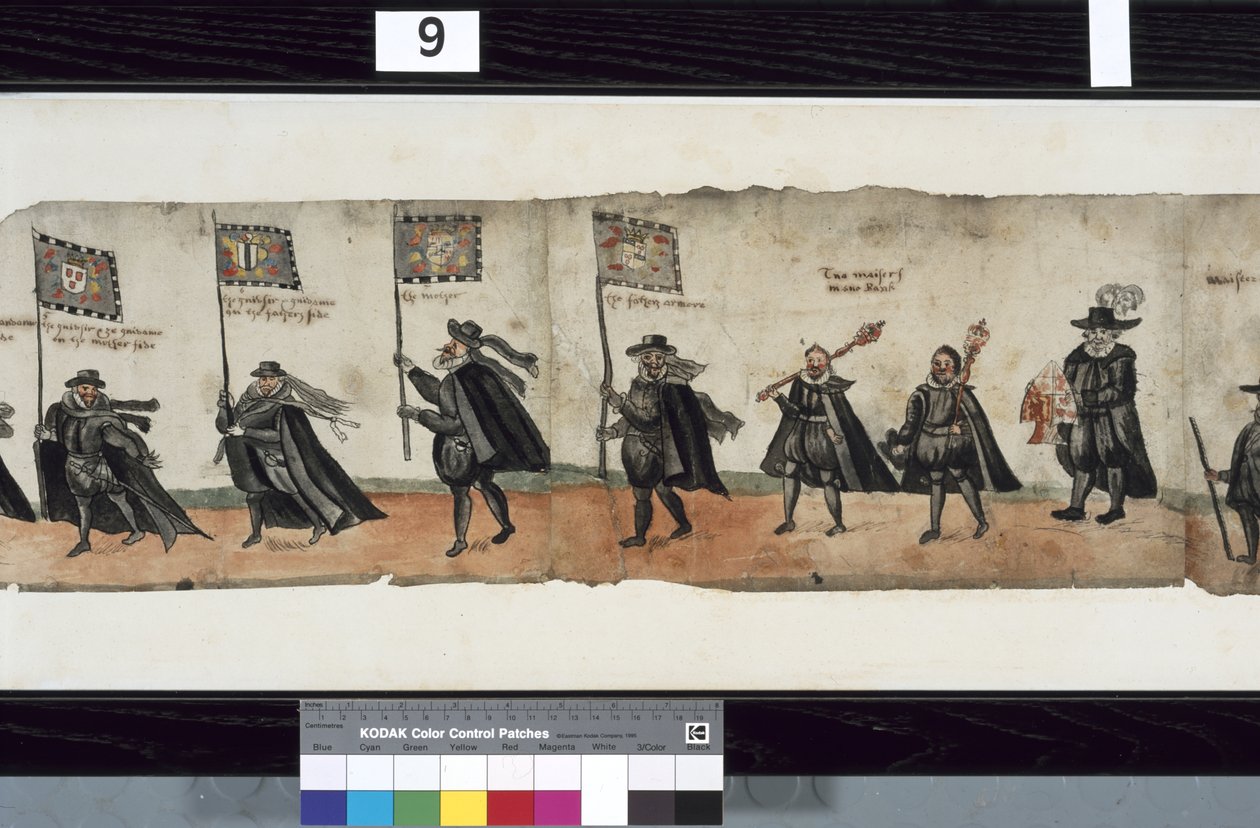 Detail van De Huntly Begrafenisstoet, gezegd te zijn gebruikt voor de uitvaart van George 1e, Markies van Huntly door Alexander Kincaid