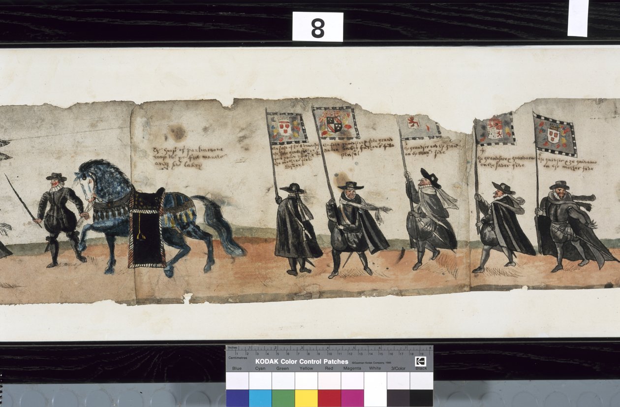 (detail) van The Huntly Funeral Procession, gebruikt voor de uitvaart van George 1st, Markies van Huntly door Alexander Kincaid