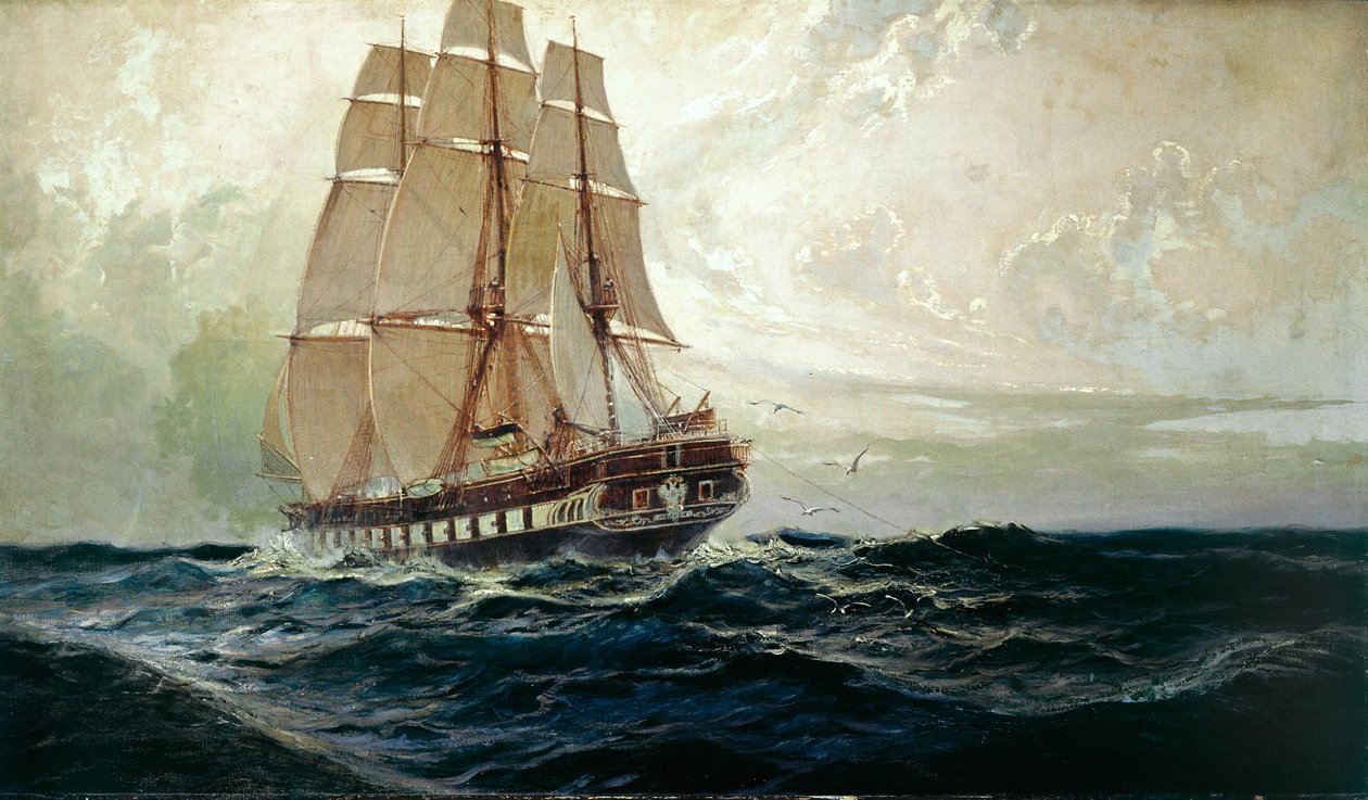 Het Oostenrijkse fregat Novara op zee ... door Alexander Kirchner