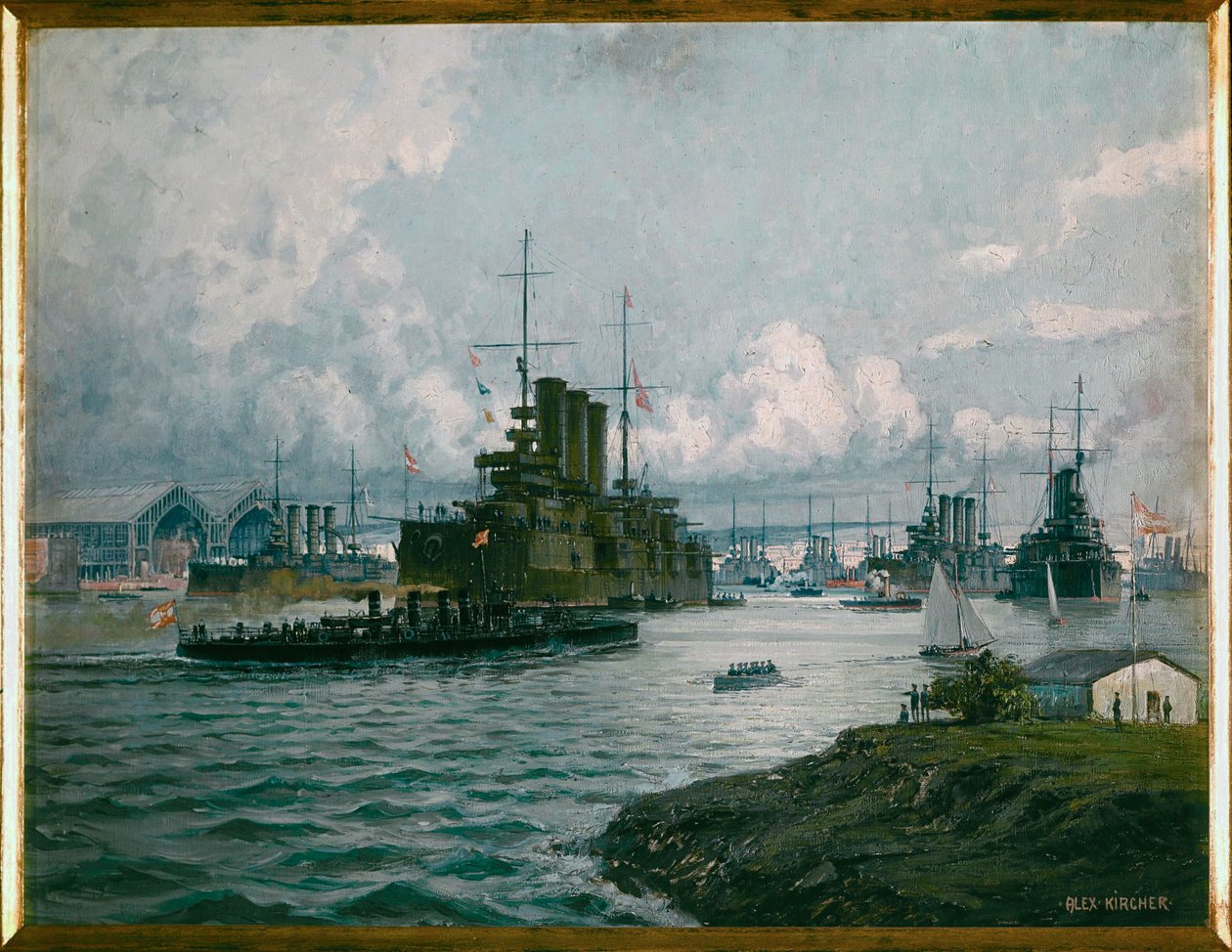 De Oostenrijkse marinehaven in Pola ... (schilderij op doek) door Alexander Kirchner
