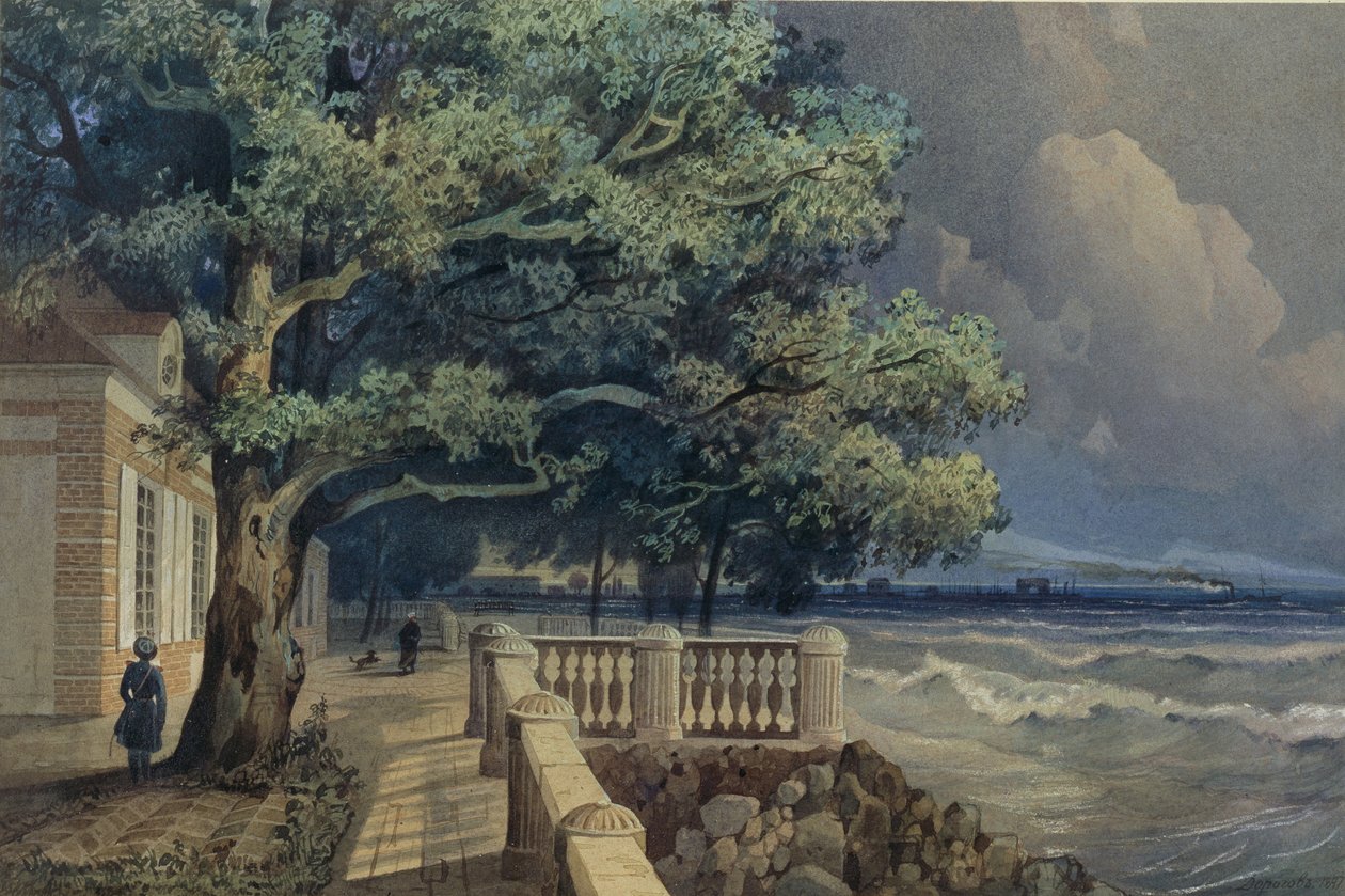 Terras in het Monplaisir-paleis, Peterhof, 1847 door Alexander Matveyevich Dorogov