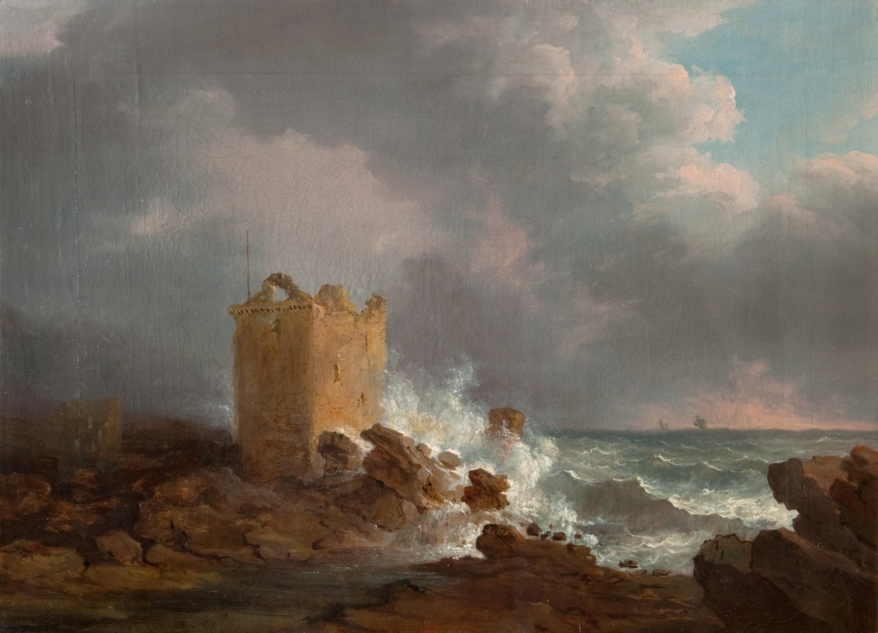 Broughty Castle tijdens een storm door Alexander Nasmyth